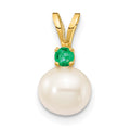 14k 6mm White FW Cultured Pearl & Emerald Pendant