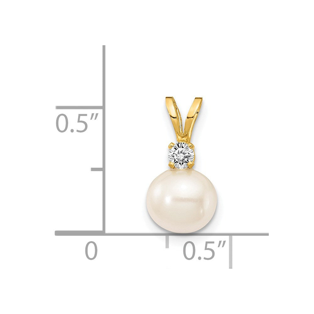 14k 6-7mm Near Round White Freshwater Cultured Pearl and AA Diamond Pendant