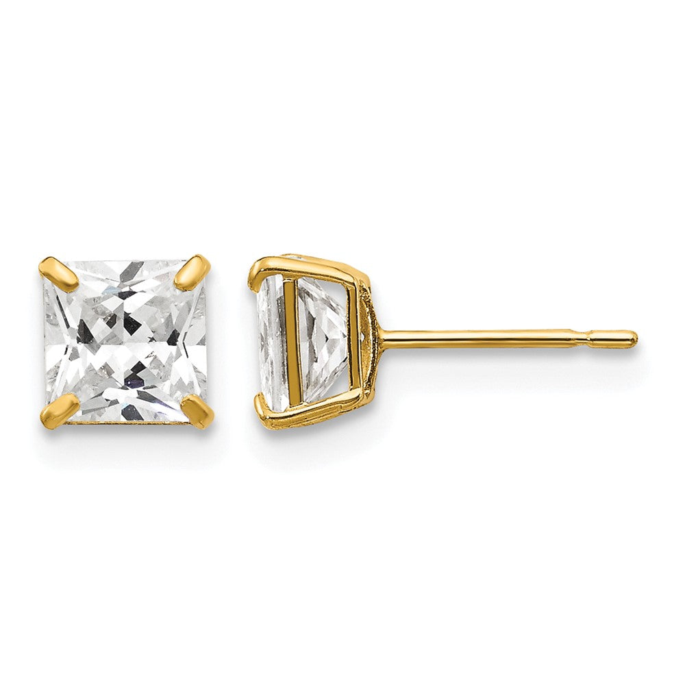 14k 5mm Square CZ Post Earrings