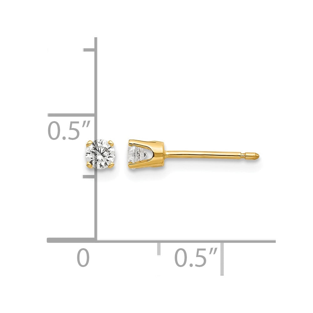 14k 3mm CZ Round Stud Earrings