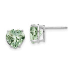 14k White Gold 8mm Heart Green Quartz Post Earrings