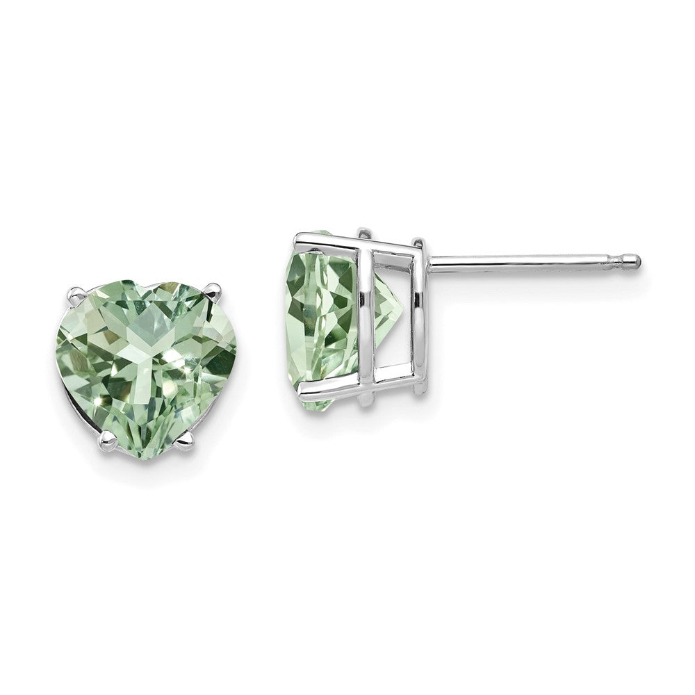14k White Gold 8mm Heart Green Quartz Post Earrings