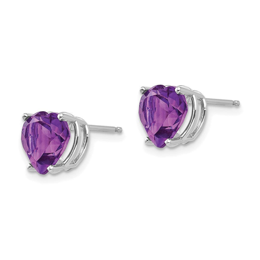 14k White Gold 8mm Heart Amethyst Post Earrings