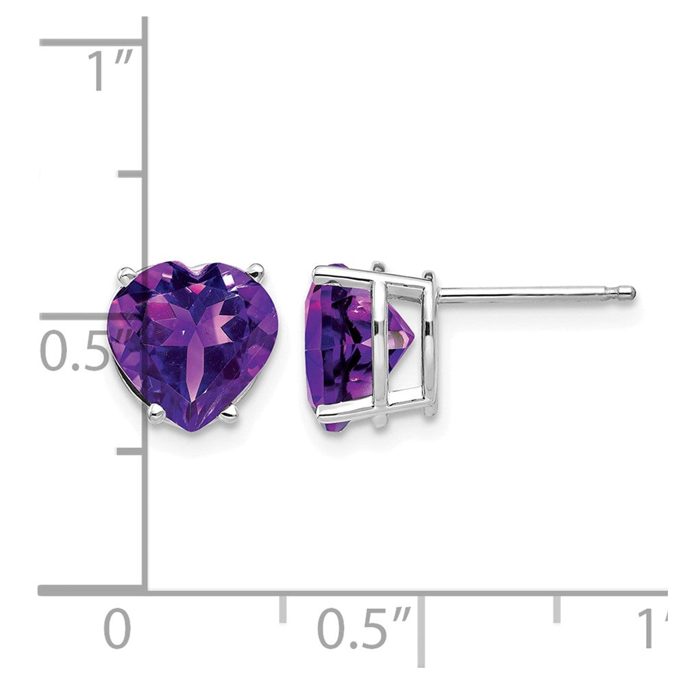 14k White Gold 8mm Heart Amethyst Post Earrings
