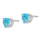 14k White Gold 8mm Heart Blue Topaz Post Earrings