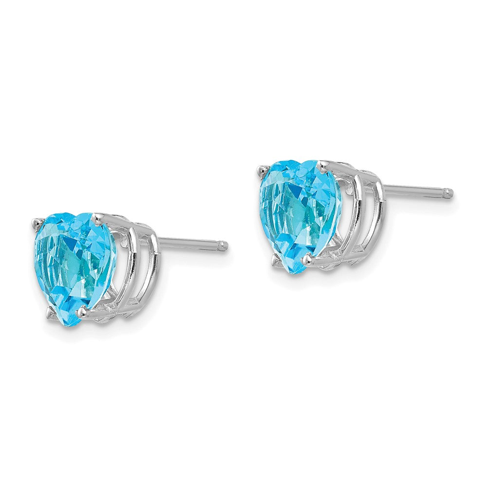 14k White Gold 8mm Heart Blue Topaz Post Earrings