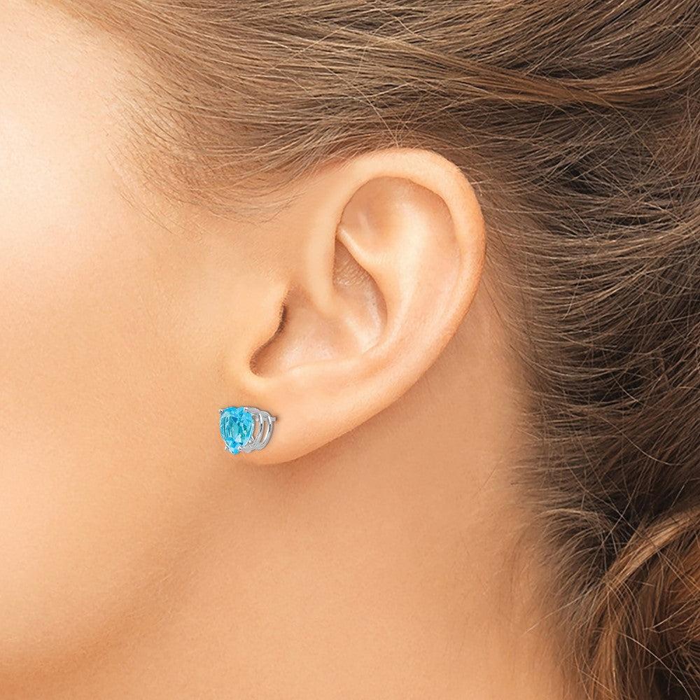 14k White Gold 8mm Heart Blue Topaz Post Earrings