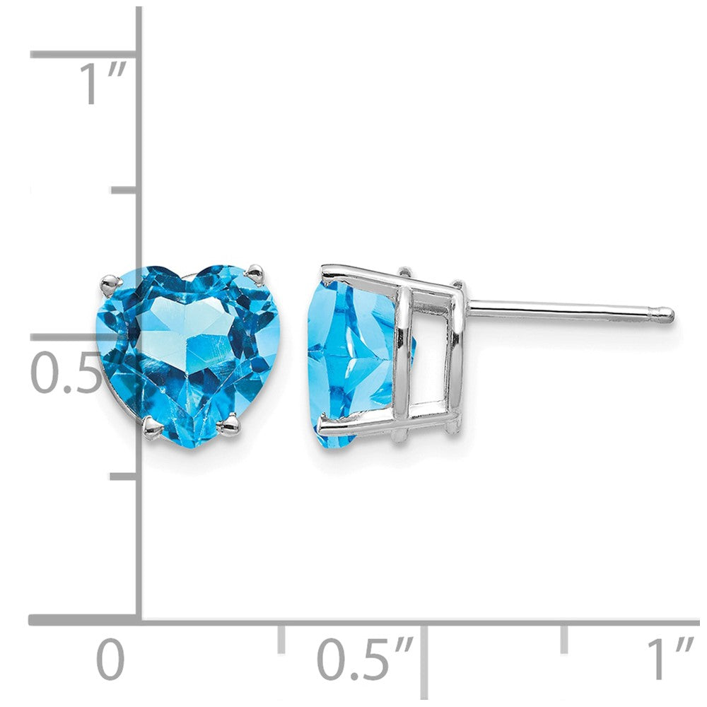 14k White Gold 8mm Heart Blue Topaz Post Earrings