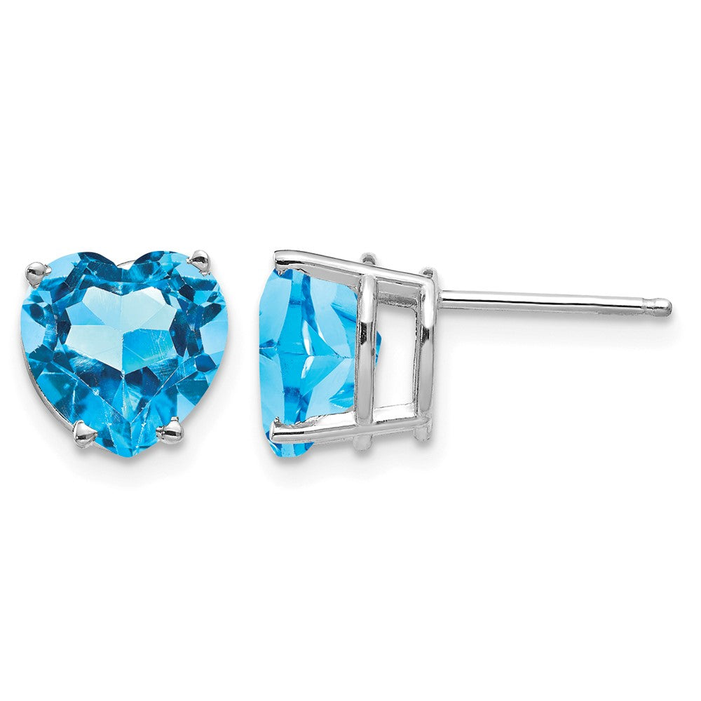 14k White Gold 8mm Heart Blue Topaz Post Earrings