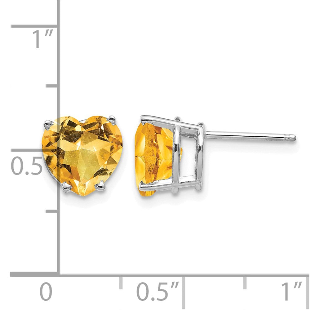 14k White Gold 8mm Heart Citrine Post Earrings