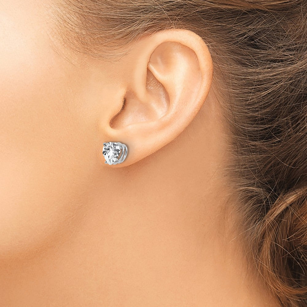 14k White Gold 8mm Heart Cubic Zirconia Post Earrings