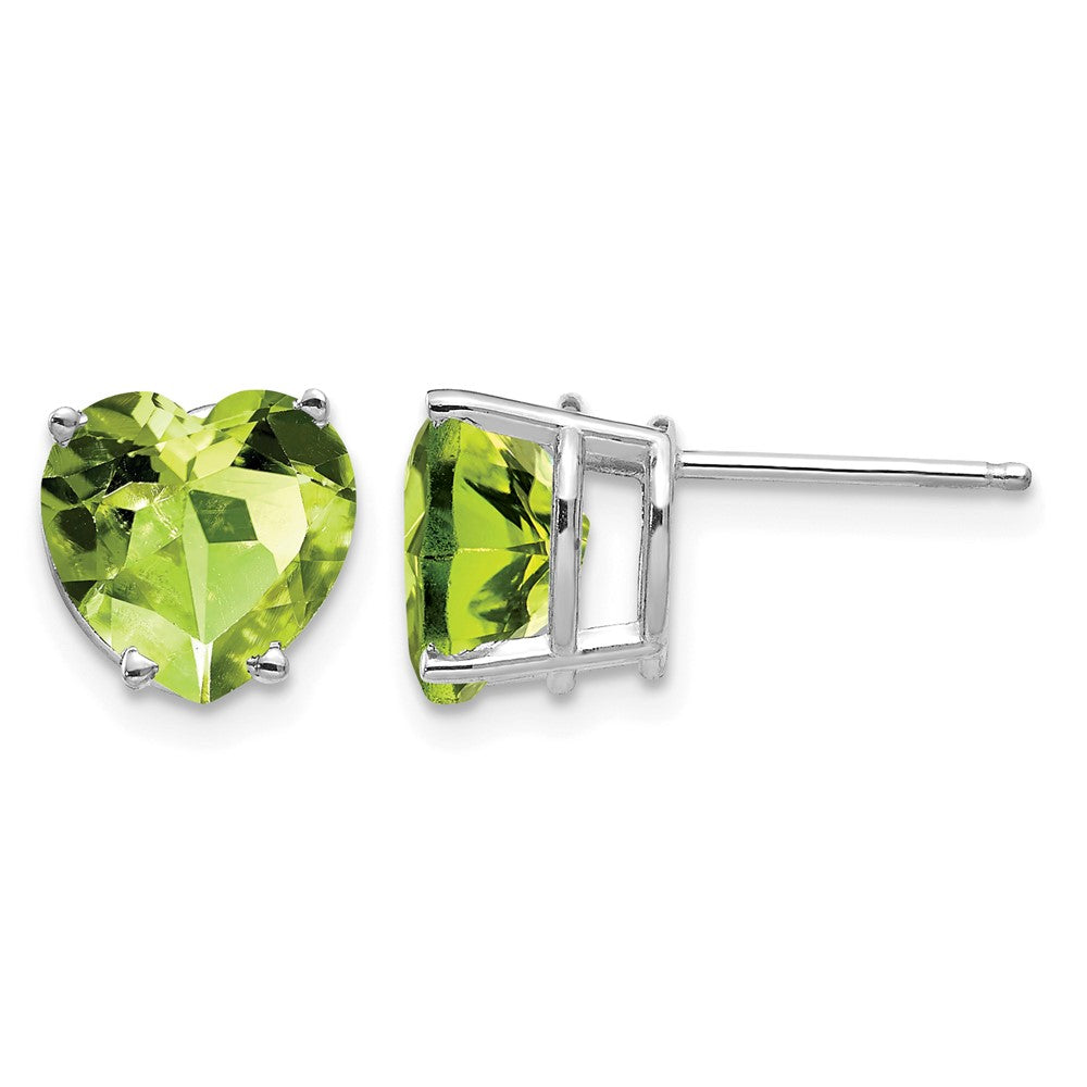14k White Gold 8mm Heart Peridot Post Earrings