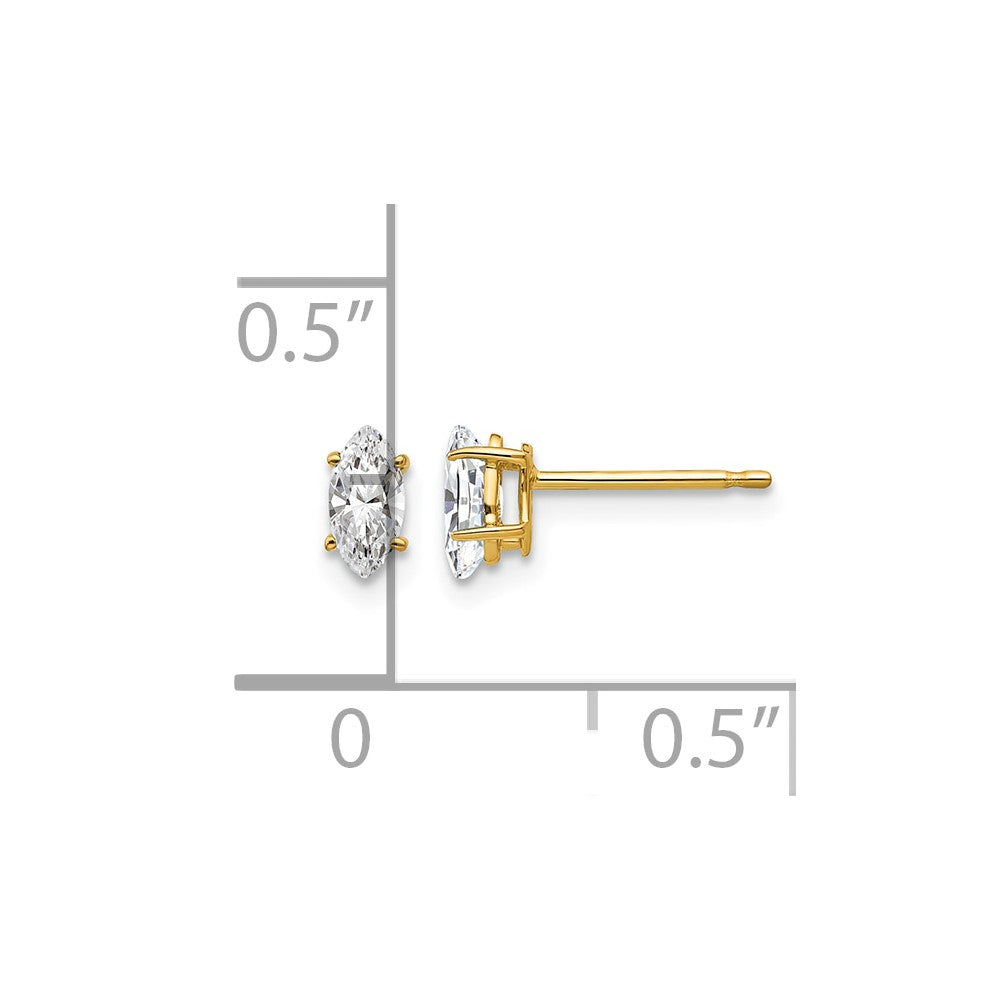 14k 5x2.5mm Marquise Cubic Zirconia Post Earrings