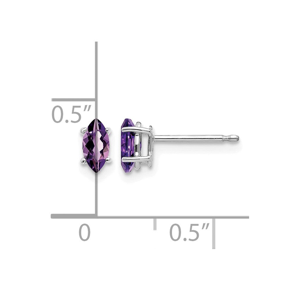 14k White Gold 6x3mm Marquise Amethyst Post Earrings