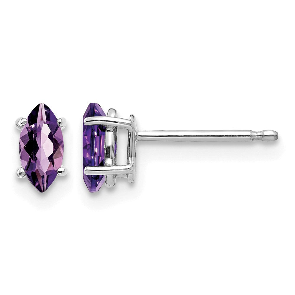14k White Gold 6x3mm Marquise Amethyst Post Earrings