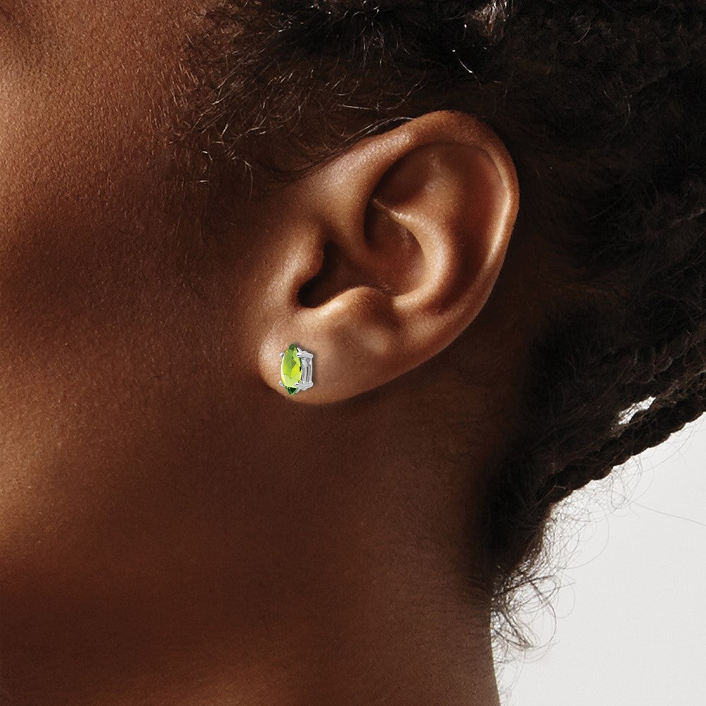 14k White Gold 7x3.5mm Marquise Peridot Post Earrings