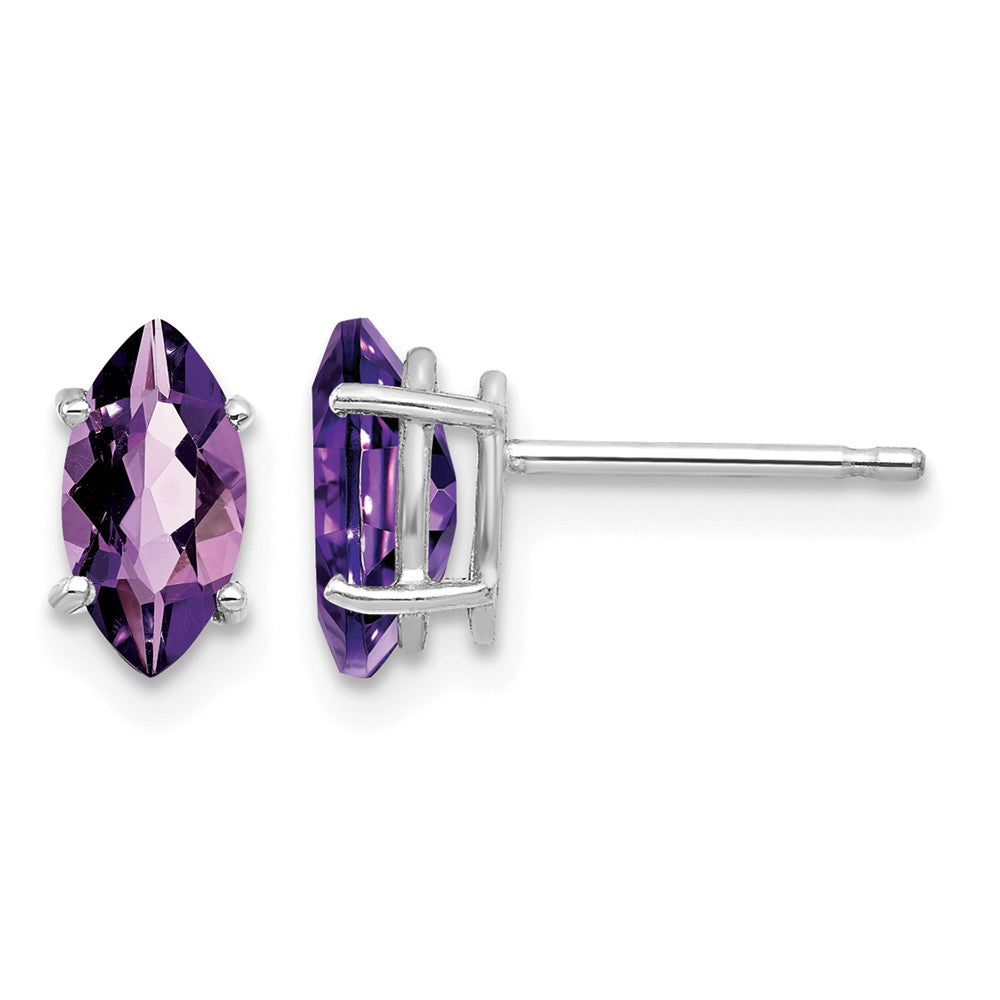 14k White Gold 8x4mm Marquise Amethyst Post Earrings