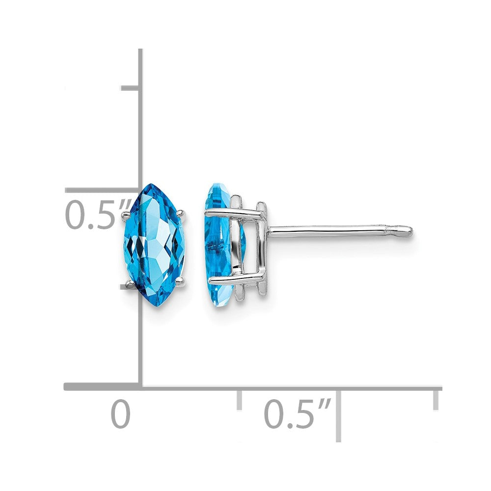 14k White Gold 8x4mm Marquise Blue Topaz Post Earrings