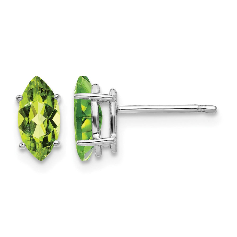 14k White Gold 8x4mm Marquise Peridot Post Earrings
