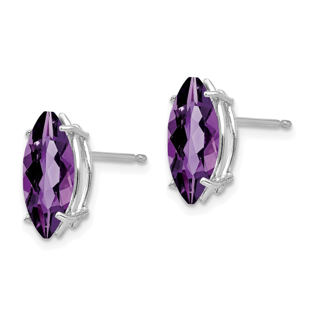 14k White Gold 10x5mm Marquise Amethyst Post Earrings