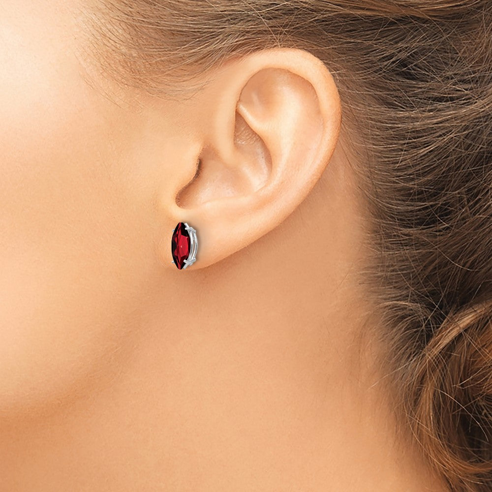 14k White Gold 10x5mm Marquise Garnet Post Earrings