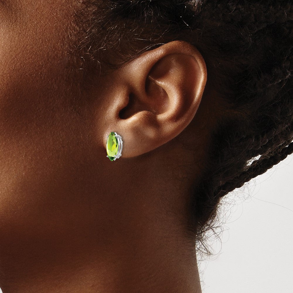 14k White Gold 10x5mm Marquise Peridot Post Earrings
