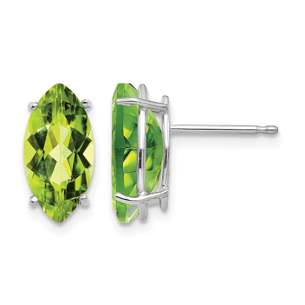 14k White Gold 10x5mm Marquise Peridot Post Earrings