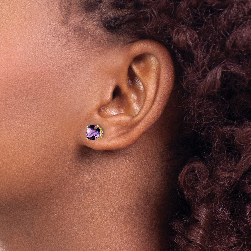 14k 6mm Cushion Amethyst Checkerboard Post Earrings