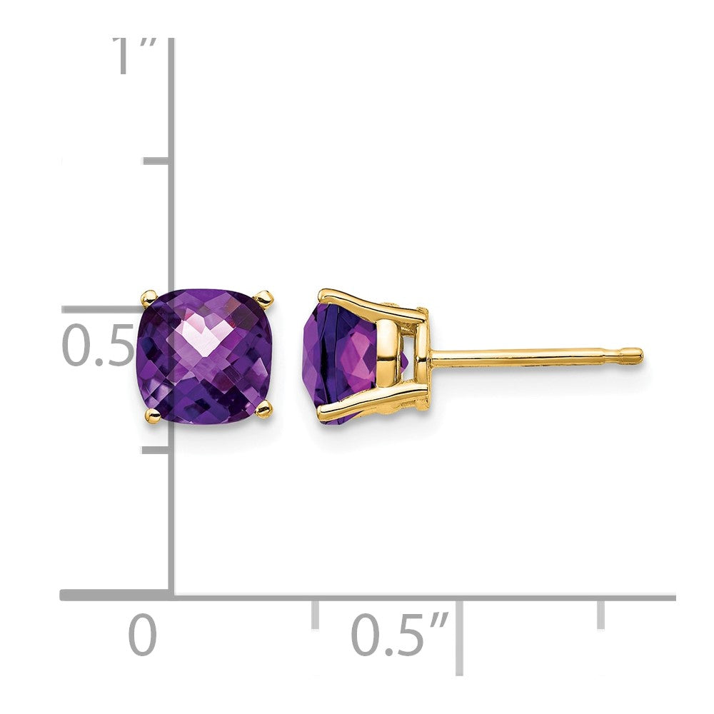 14k 6mm Cushion Amethyst Checkerboard Post Earrings