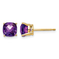 14k 6mm Cushion Amethyst Checkerboard Post Earrings