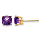 14k 6mm Cushion Amethyst Checkerboard Post Earrings