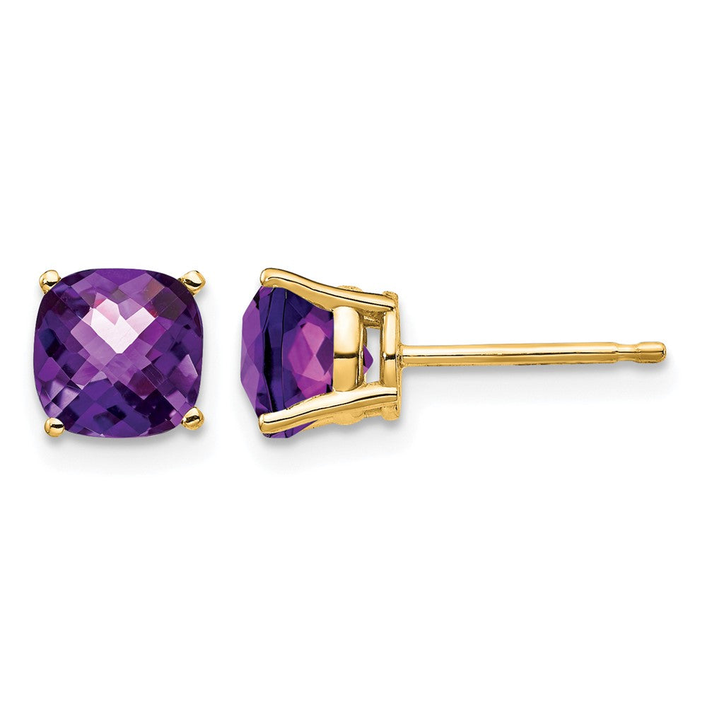 14k 6mm Cushion Amethyst Checkerboard Post Earrings