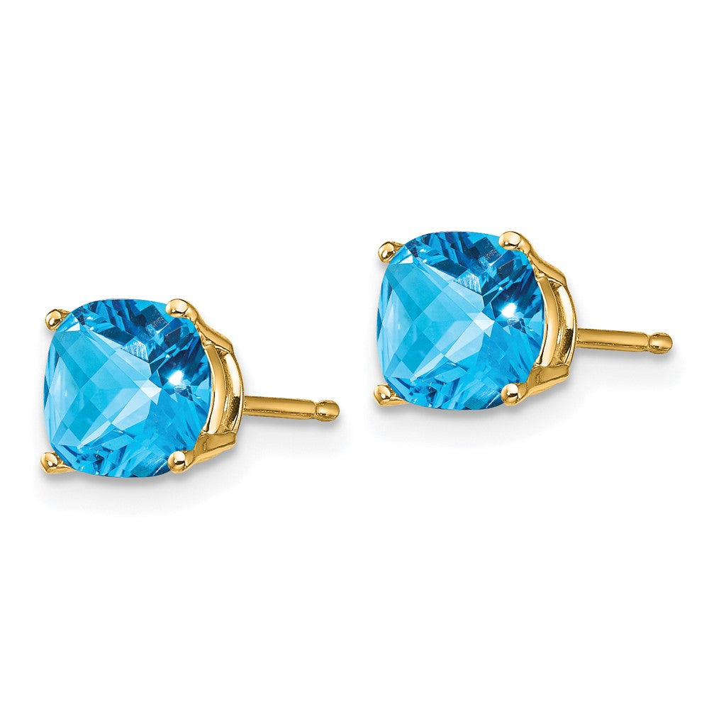 14k 6mm Cushion Blue Topaz Checkerboard Post Earrings