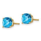 14k 6mm Cushion Blue Topaz Checkerboard Post Earrings