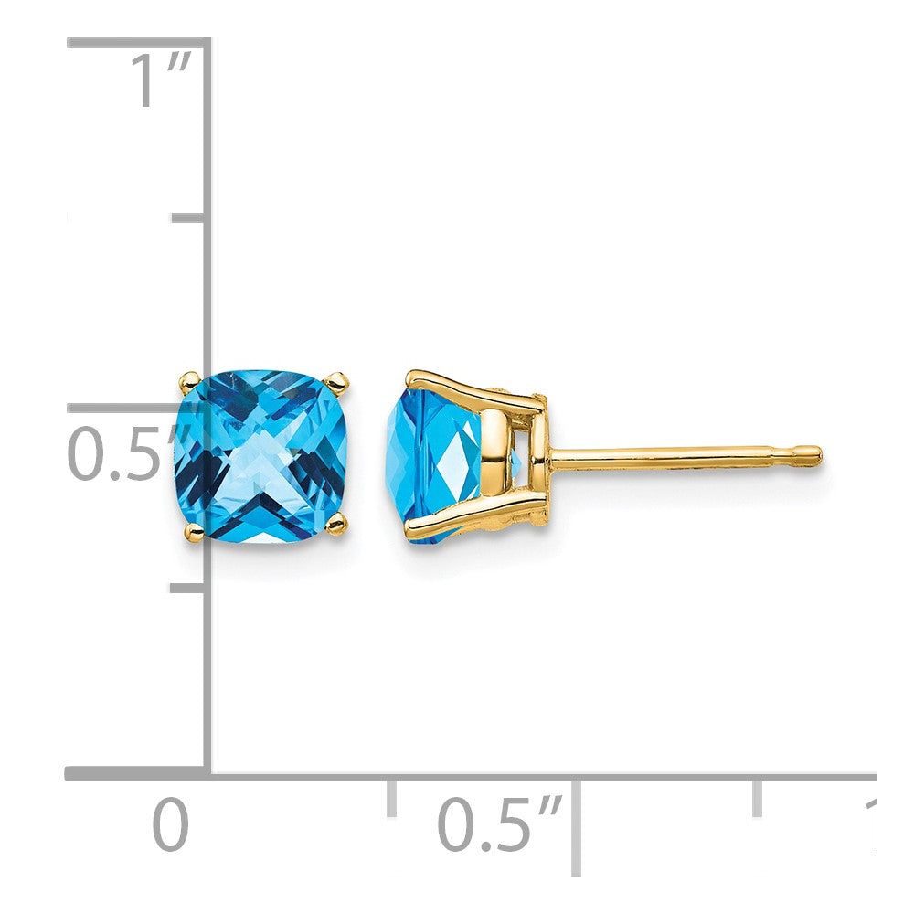 14k 6mm Cushion Blue Topaz Checkerboard Post Earrings