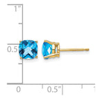 14k 6mm Cushion Blue Topaz Checkerboard Post Earrings