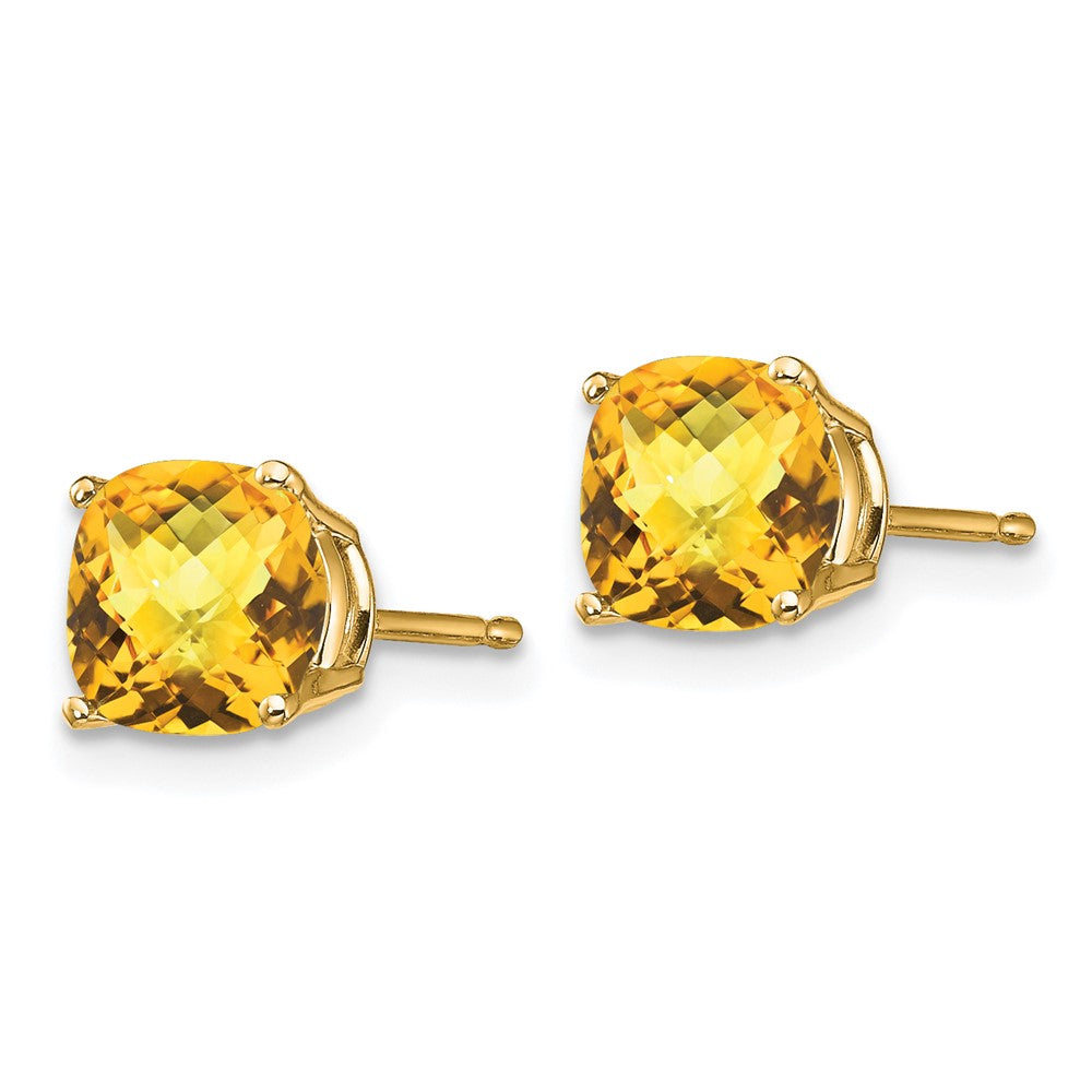 14k 6mm Cushion Citrine Checkerboard Post Earrings