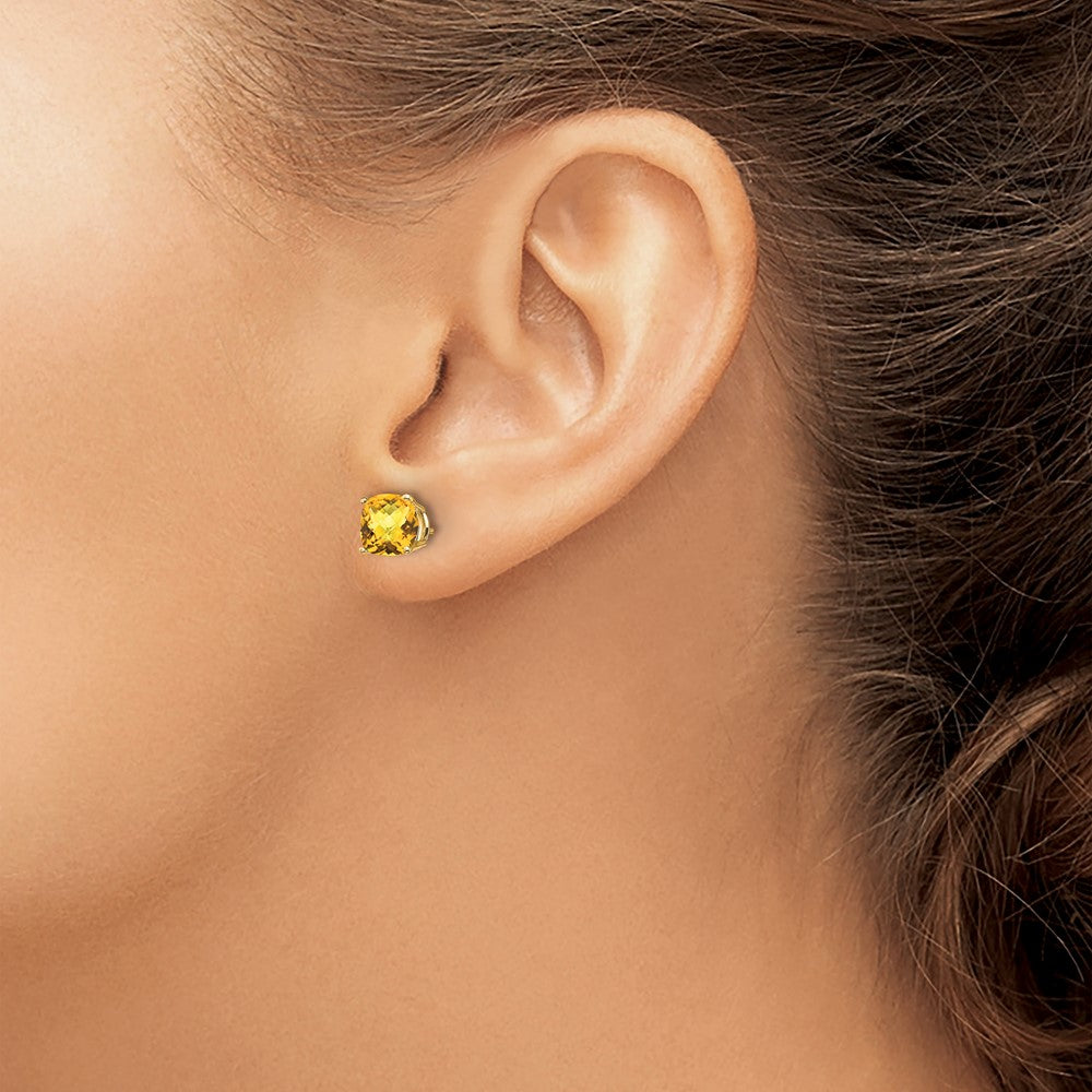 14k 6mm Cushion Citrine Checkerboard Post Earrings