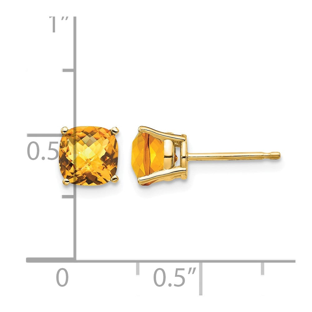 14k 6mm Cushion Citrine Checkerboard Post Earrings