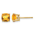 14k 6mm Cushion Citrine Checkerboard Post Earrings