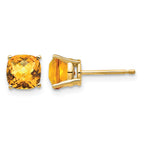 14k 6mm Cushion Citrine Checkerboard Post Earrings