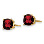 14k 6mm Cushion Garnet Checkerboard Post Earrings