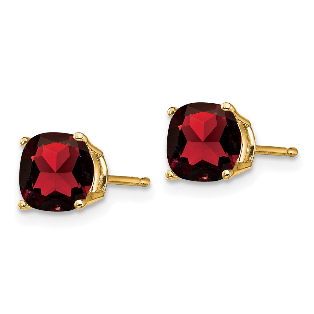 14k 6mm Cushion Garnet Checkerboard Post Earrings