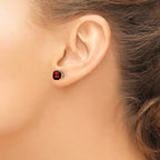 14k 6mm Cushion Garnet Checkerboard Post Earrings