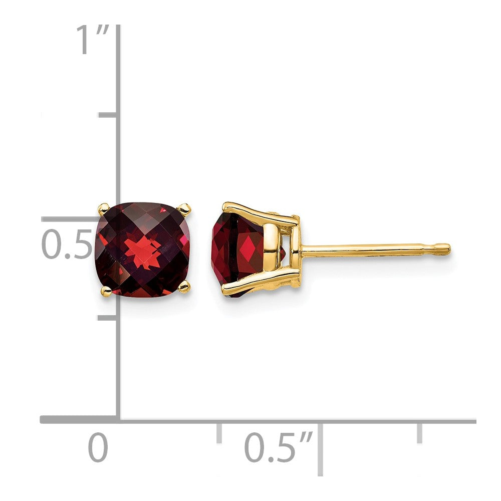 14k 6mm Cushion Garnet Checkerboard Post Earrings