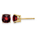 14k 6mm Cushion Garnet Checkerboard Post Earrings