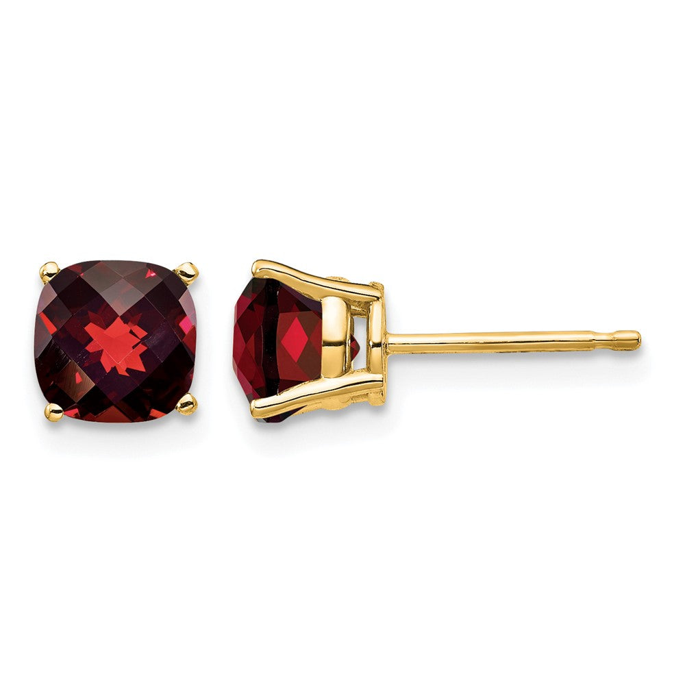 14k 6mm Cushion Garnet Checkerboard Post Earrings