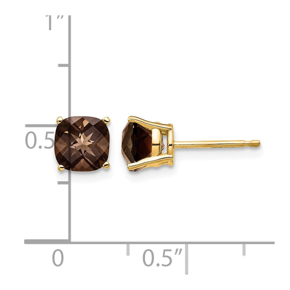14k 6mm Cushion Smoky Quartz Post Earrings