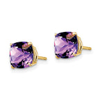 14k 7mm Cushion Amethyst Checkerboard Post Earrings