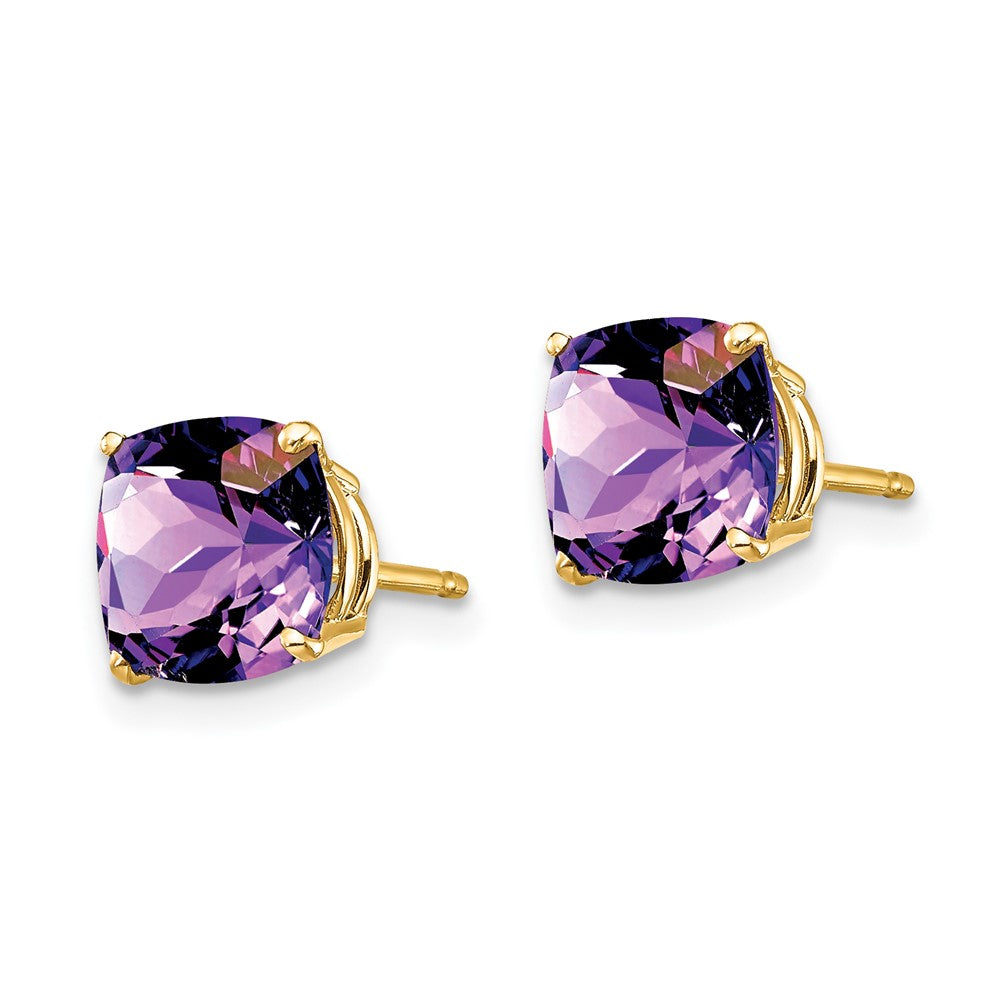 14k 7mm Cushion Amethyst Checkerboard Post Earrings